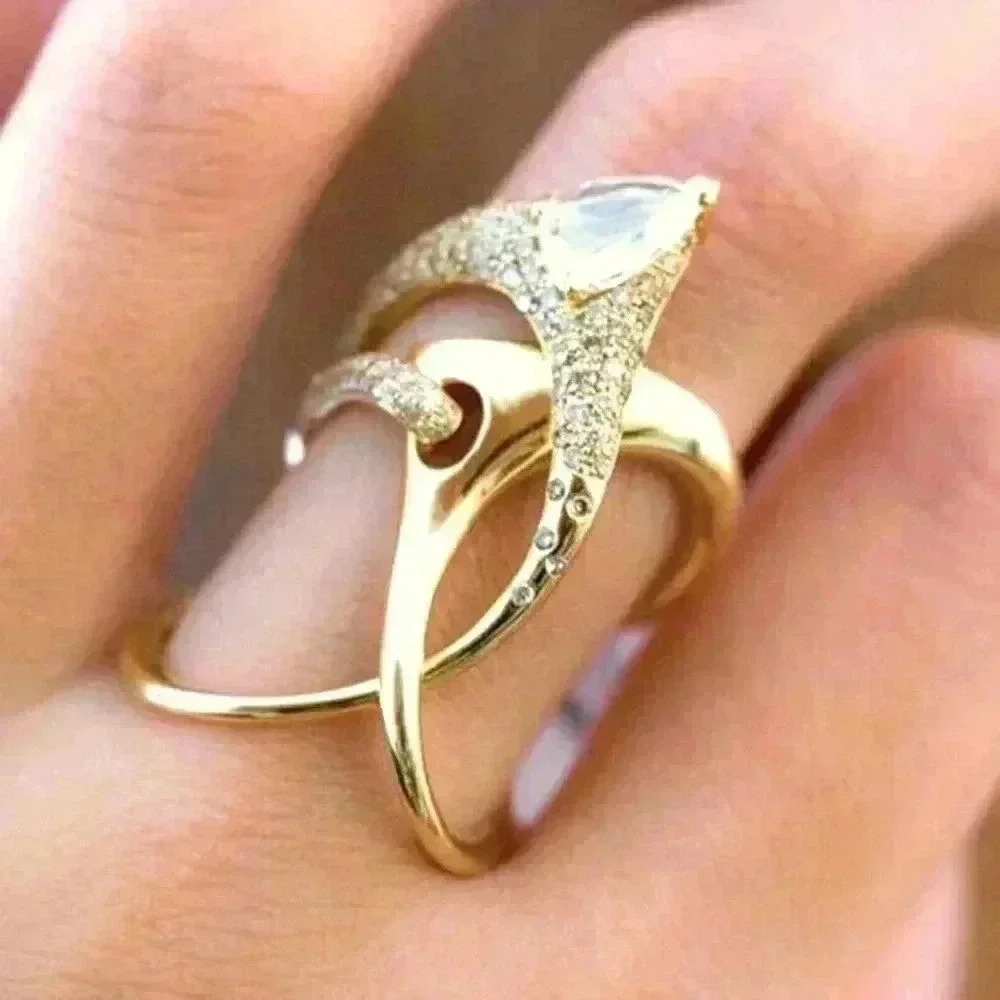 Gorgeous Abstract 14k Yellow Gold Over Silver Diamond Ring